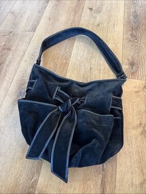 Kooba black suede shoulder bag with Bow Detail